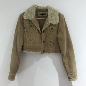 Cropped fur leather suede jacket